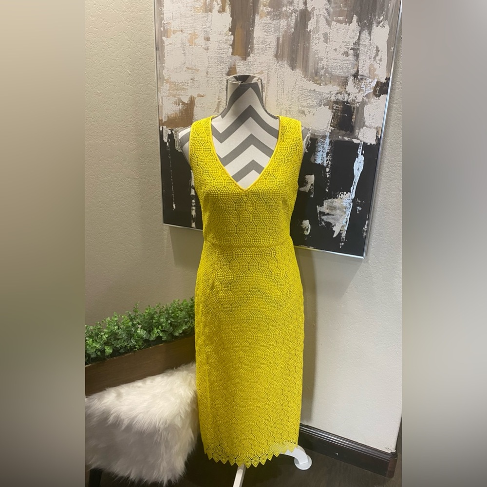 Diane Von Furstenberg Yellow Lace Midi Dress